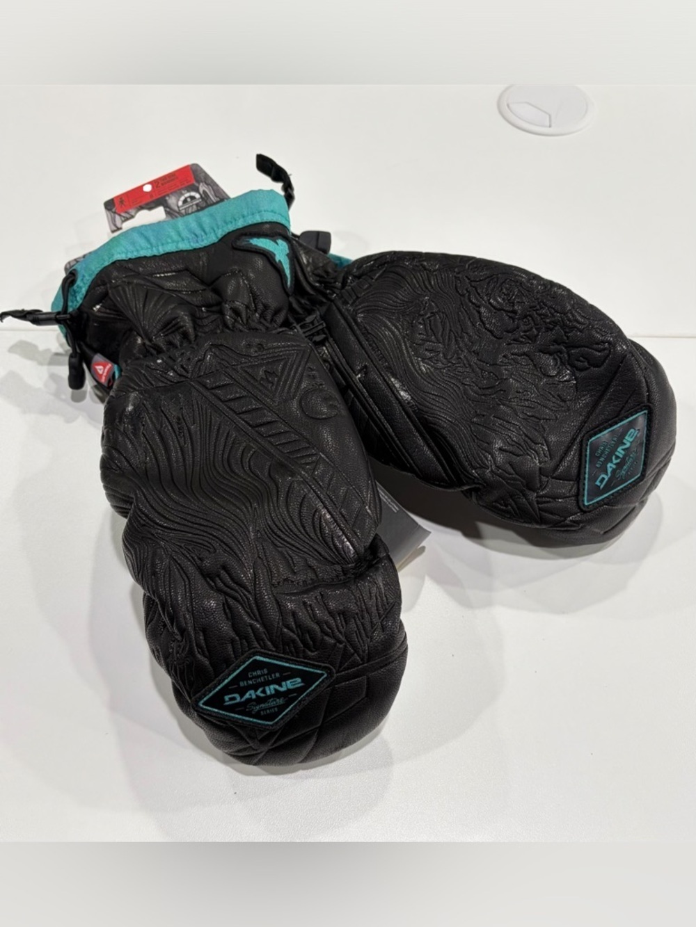 DaKine Men's XL Team Voyager PrimaLoft® Ski Mittens Leather NWT Black Teal